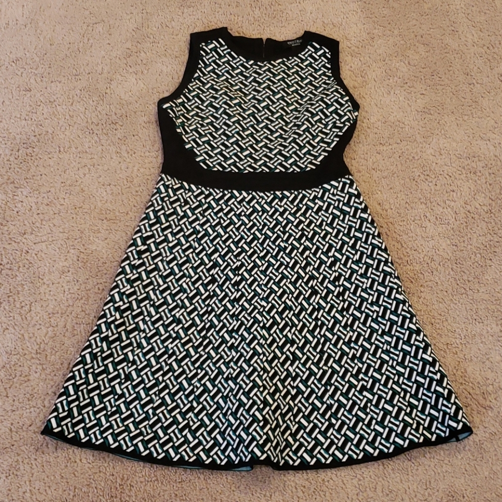 Petite diamond green fit and flare dress